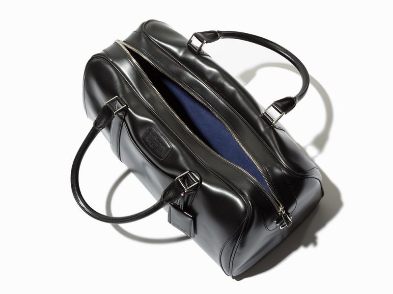 Black Calfskin Leather Travel BagS.T. Dupont, FranceRoyal Blue synthetic microfiber interior with - Image 5 of 9