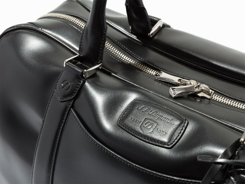 Black Calfskin Leather Travel BagS.T. Dupont, FranceRoyal Blue synthetic microfiber interior with - Image 7 of 9