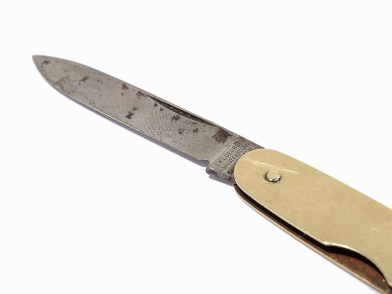 Hammered 14k gold with other metals, pocket knifeSheffield, England, 20th centuryGeorge Wostenholm - Image 6 of 9