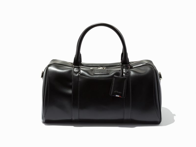 Black Calfskin Leather Travel BagS.T. Dupont, FranceRoyal Blue synthetic microfiber interior with - Image 3 of 9