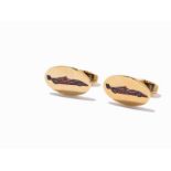 18k gold with applied color pigment, and base metal, cufflinksEngland, middle of 20th