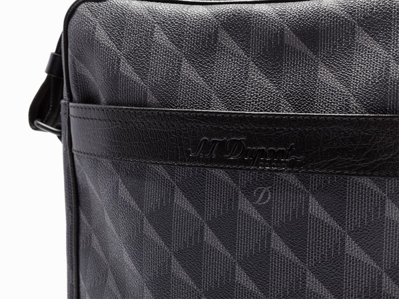 Black and Gray Monogramed Coated Canvas, Crossbody BagS.T. Dupont, FranceBlack fabric interior - Image 6 of 10