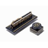 Includes prestige Neo-Classique President fountain pen, pen holder with slid-in letter opener, ink