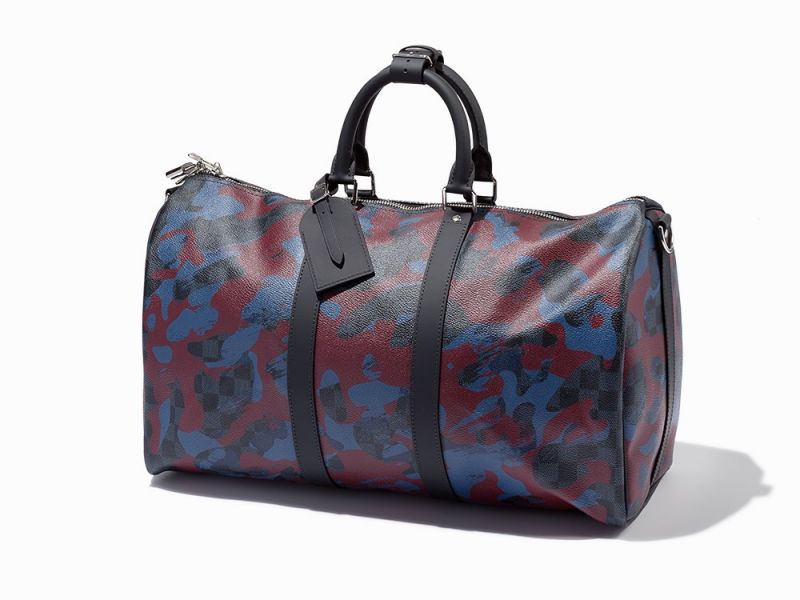 Bordeaux Camouflage and Damier Cobalt Coated Canvas, Keepall 45France, circa 2016Silver Tone
