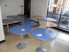 3 x tables all circular with metal central podium leg. Various sizes largest is 106cm wide all app