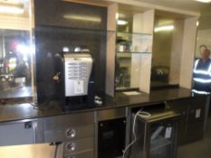 Servery counter system includes integrated shelves and cupboards integrated bain marie,