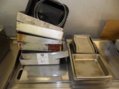 Assorted pans pots and lids for use in catering kitchens, approx 14 items in stainless steel.