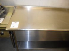 Catering table with integrated sink system. 191cm w 80cm d 93cm h. Stainless steel with shelf.