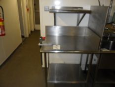 Stainless steel catering table includes can opener and welded on shelf w 85cm h 150 cm d 70cm