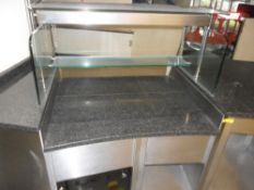 Cold and Hot Servery counter system 329cm w Total depth 124cm Total height to top of shelf 140cm. H
