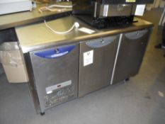 Williams double door undercounter style fridge. Stainless steel. 142cm w 66cm d 87cm h