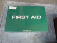 Green Metal Vintage First Aid Tin. Still has some contents inside which will be included in the
