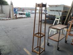 Wooden coat and hat stand. With brass hooks - one hook is damaged. Easy to replace. Please note that