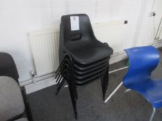 Black plastic tubular framed stackable chairs. Qty