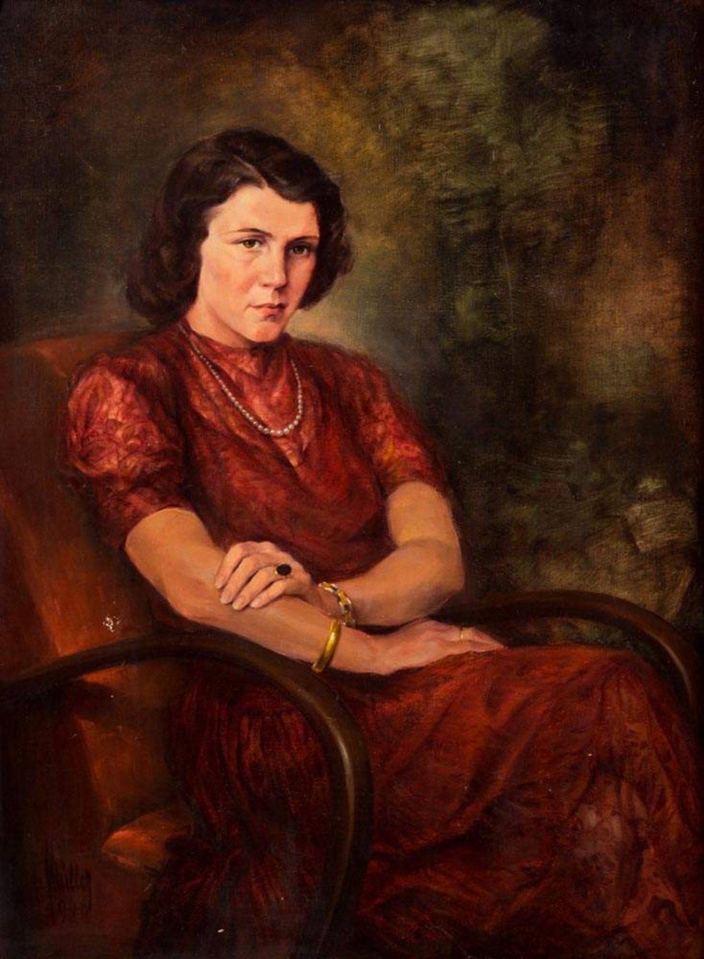 "Grosses Damenporträt". - Gemälde, Öl auf Leinwand. Signiert & datiert "Müller 1946". Leinwand - Image 2 of 8