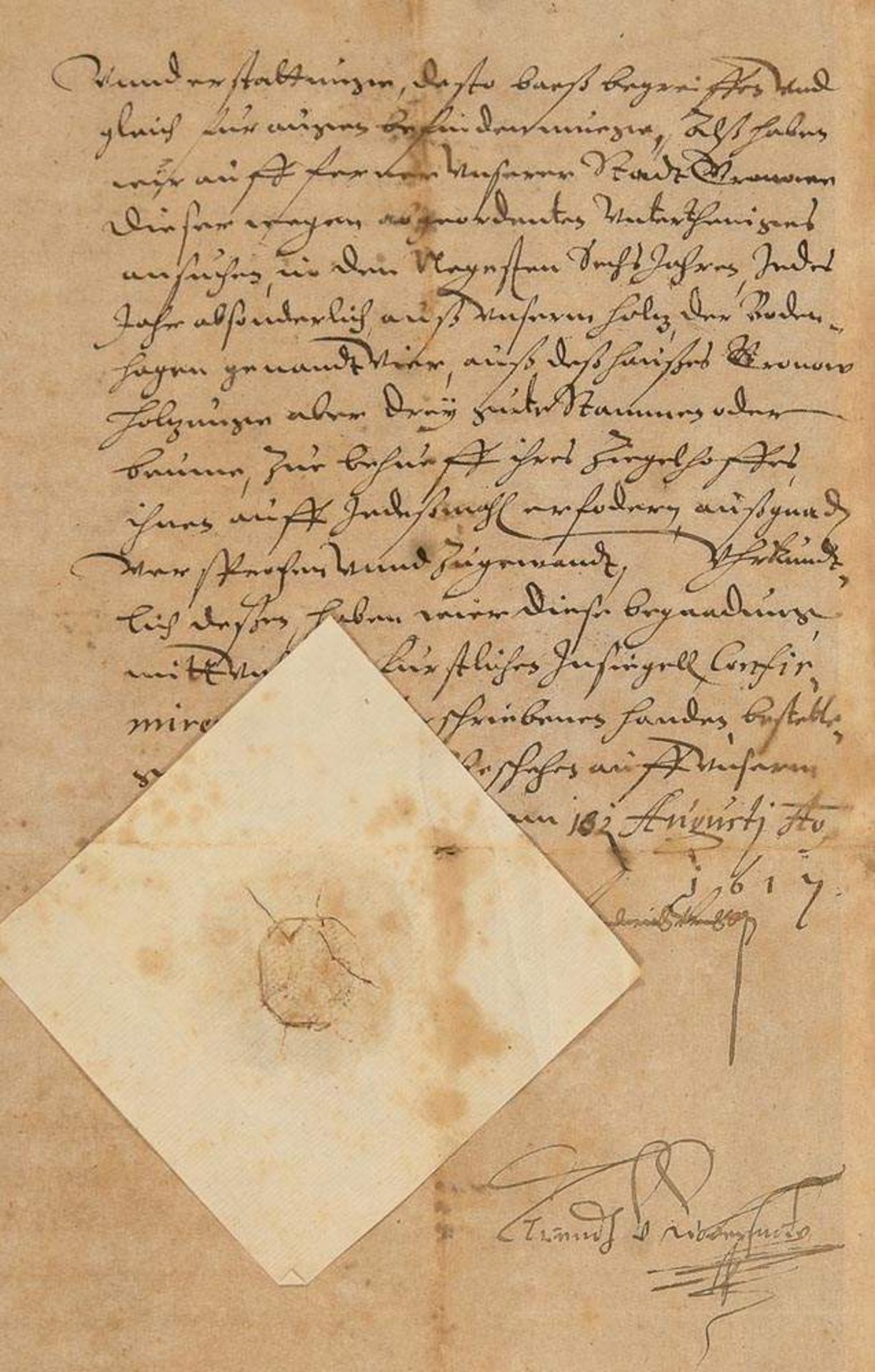 Hinter Glas gerahmtes Schreiben des Herzogs Friedrich Ulrich mit eigenhändiger Unterschrift, 1617 - Image 3 of 5