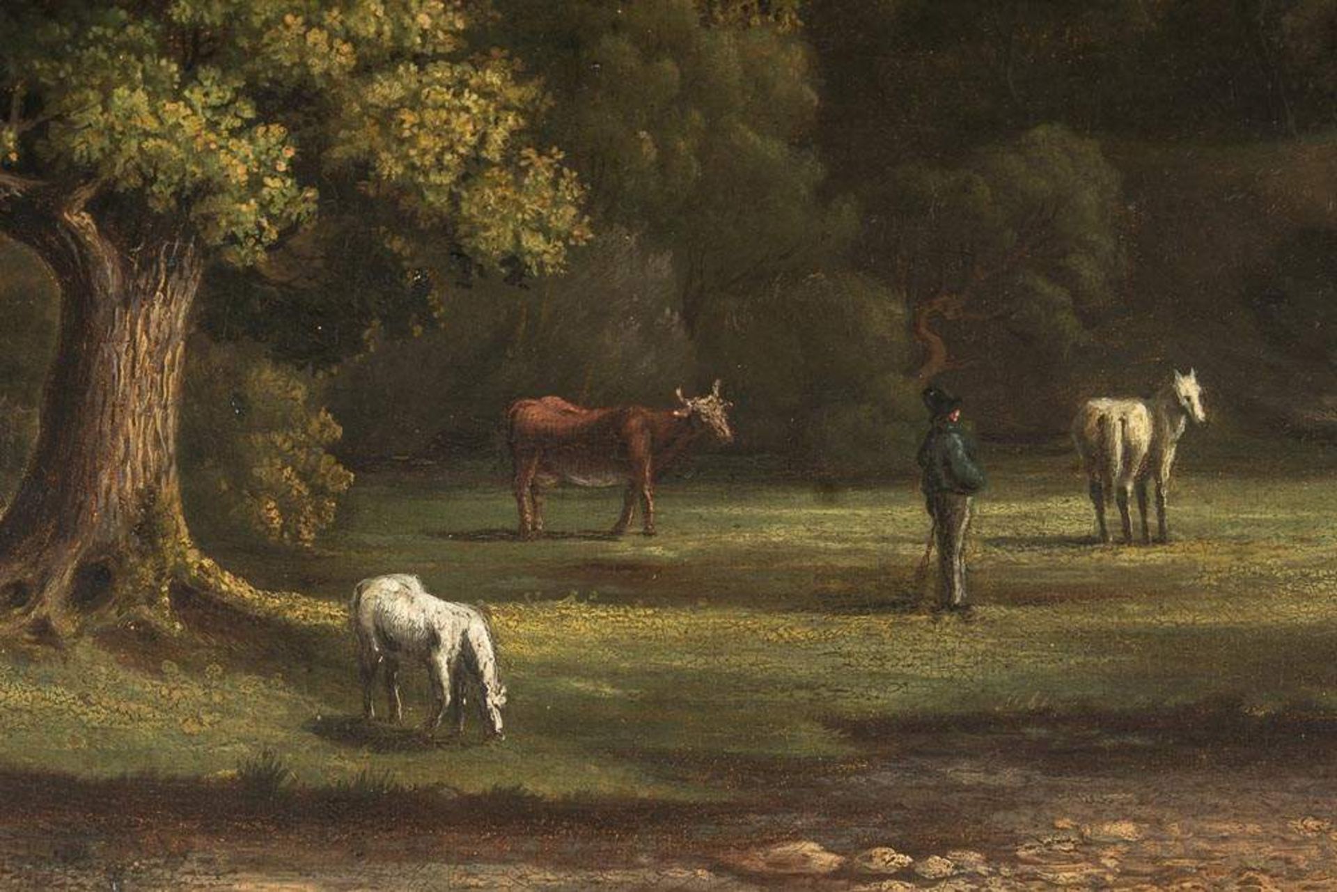 "Romantische Landschaft". Gemälde, Öl auf Leinwand. (Anfang) 19. Jhd. Bildmaß ca. 75 x 83 cm. - Image 6 of 10
