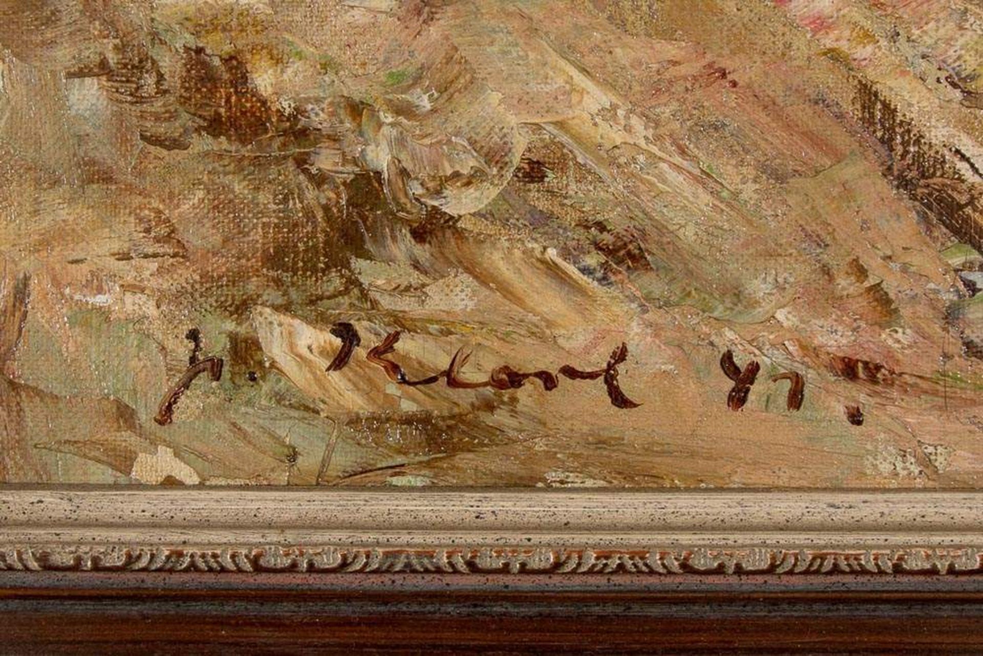 "Ochsengespann" - Gemälde, Öl auf Leinwand unten links anonym signiert und datiert. Ca. 70 x 80 cm. - Image 3 of 6