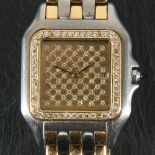 CARTIER PANTHERE Herrenarmbanduhr in Stahl/Gold, Einzelanfertigung da brillantiertes Ziffernblatt!