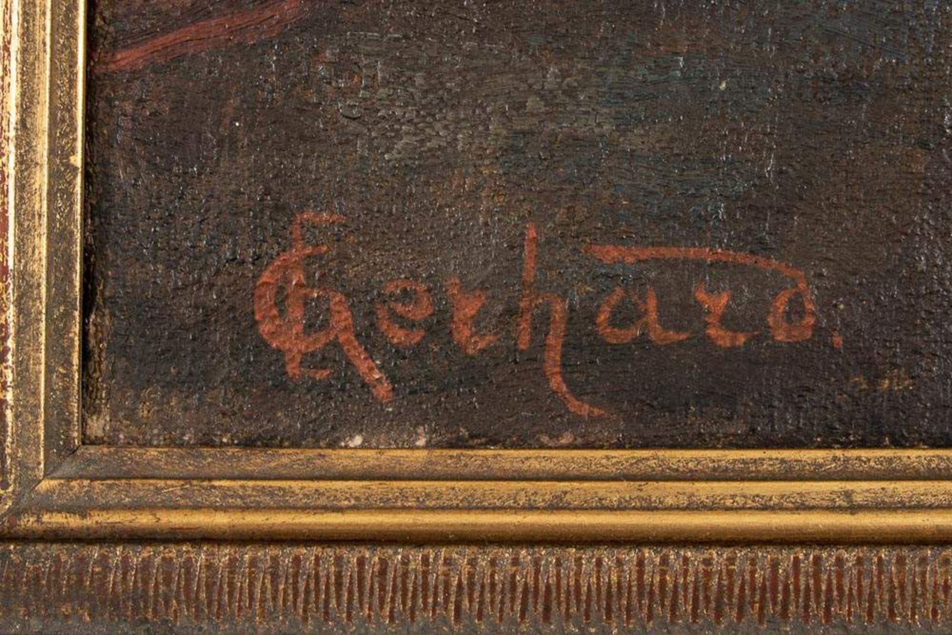 "Stilleben mit Zinngeschirr". Gemälde, Öl auf Leinwand, signiert "C. Gerhard". Um 1900/20. - Image 3 of 6