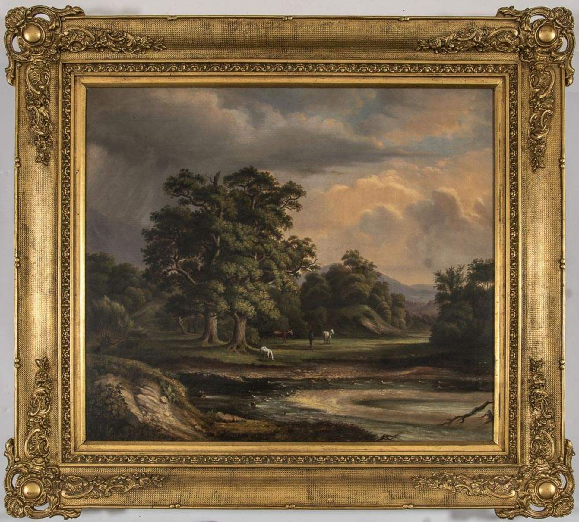"Romantische Landschaft". Gemälde, Öl auf Leinwand. (Anfang) 19. Jhd. Bildmaß ca. 75 x 83 cm.