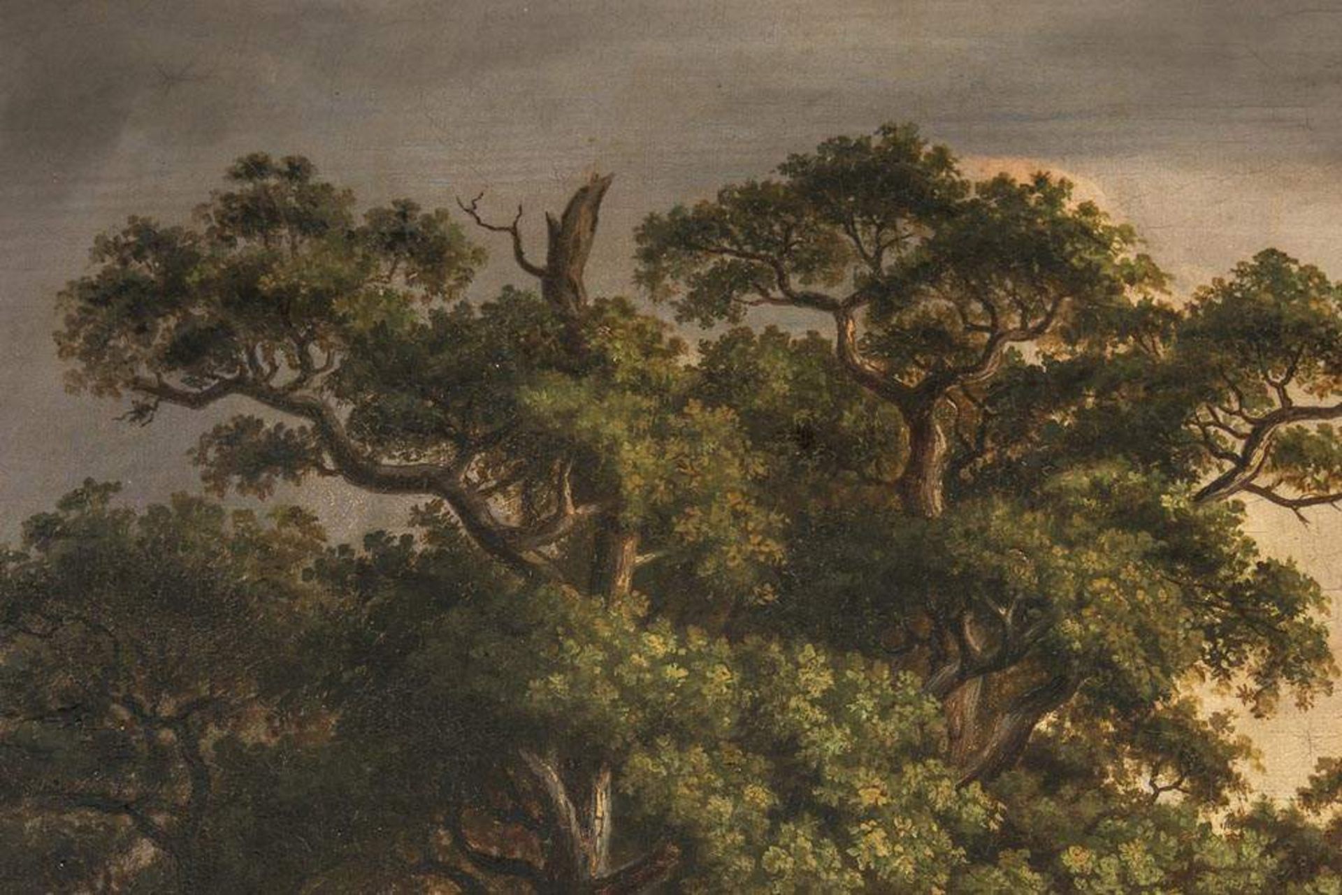 "Romantische Landschaft". Gemälde, Öl auf Leinwand. (Anfang) 19. Jhd. Bildmaß ca. 75 x 83 cm. - Image 3 of 10