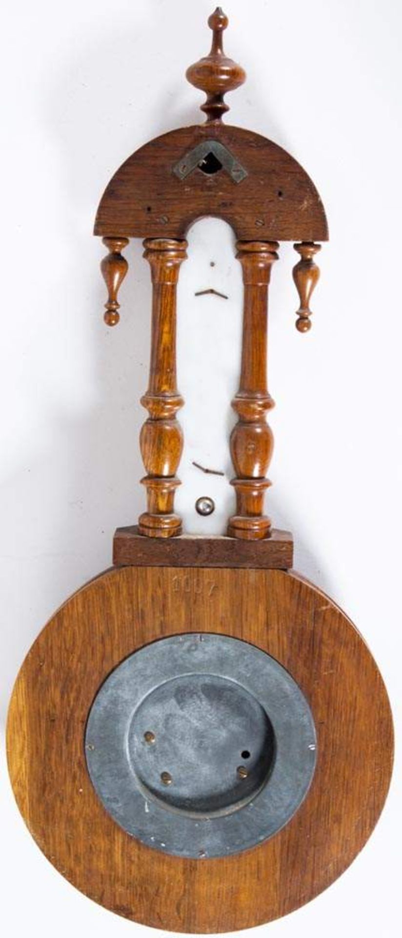 Antikes Barometer. Nussbaum massiv. Etwas zu überarbeiten. Gesamthöhe ca. 54 cm. - Image 6 of 7