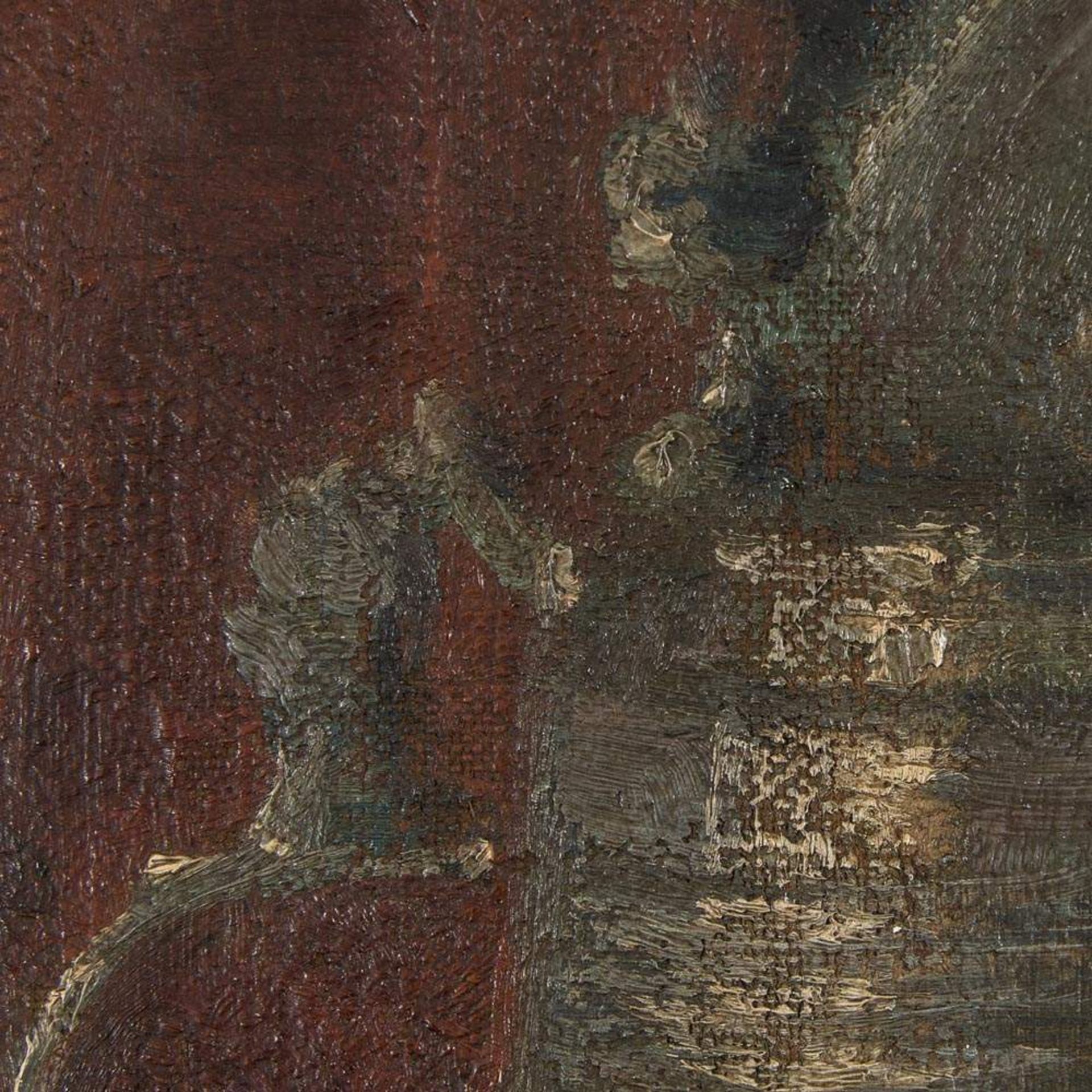 "Stilleben mit Zinngeschirr". Gemälde, Öl auf Leinwand, signiert "C. Gerhard". Um 1900/20. - Image 4 of 6