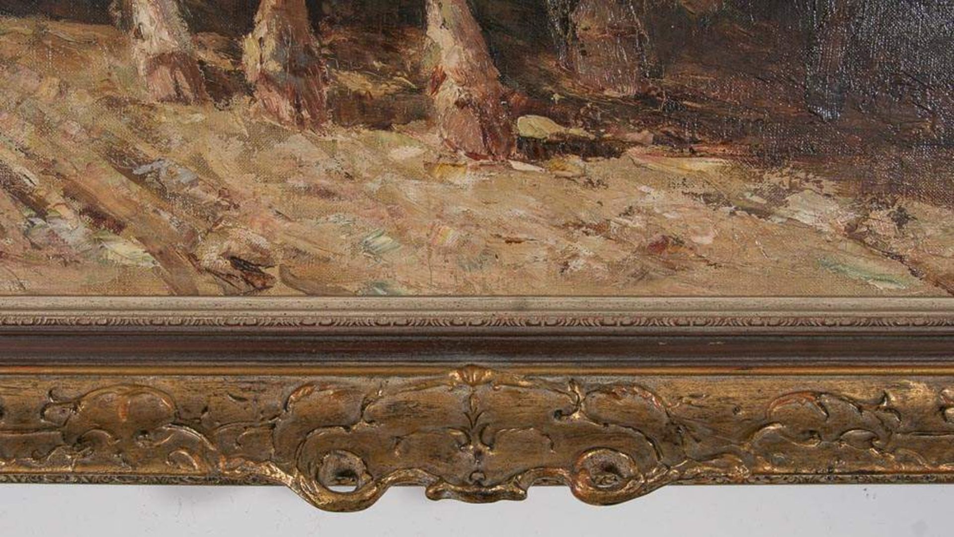 "Ochsengespann" - Gemälde, Öl auf Leinwand unten links anonym signiert und datiert. Ca. 70 x 80 cm. - Image 5 of 6