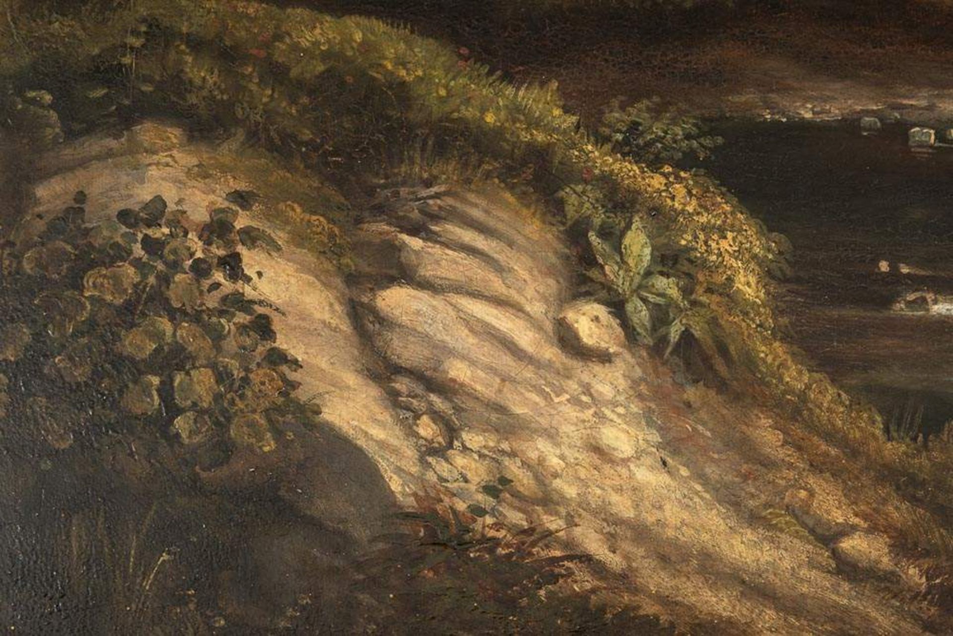"Romantische Landschaft". Gemälde, Öl auf Leinwand. (Anfang) 19. Jhd. Bildmaß ca. 75 x 83 cm. - Image 5 of 10