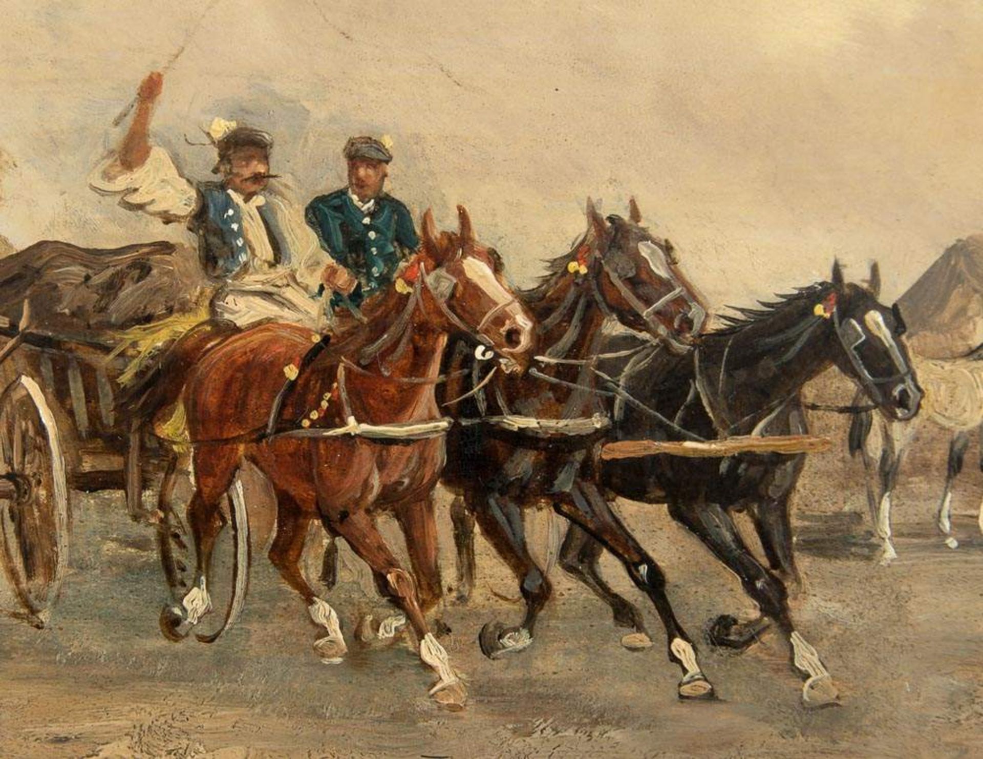 "Kutschenrennen" - Gemälde, Öl auf Holztafel, signiert Derfla = Alfred Derfla (alias Alfred - Image 3 of 10