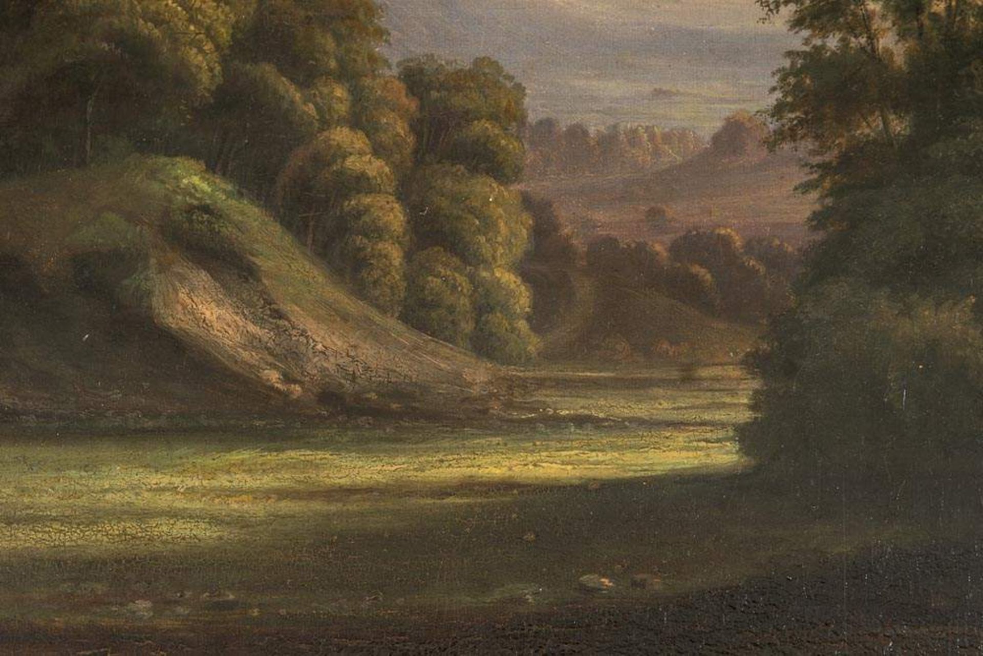 "Romantische Landschaft". Gemälde, Öl auf Leinwand. (Anfang) 19. Jhd. Bildmaß ca. 75 x 83 cm. - Image 4 of 10