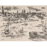 "Hamburger Hafen" - Lithographie des Iskar Kokoschka (1886 - 1980) in der Platte monogrammiert