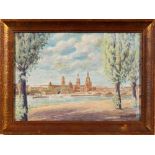 "Dresden Ansicht". Gemälde, Öl auf Hartfaser. Signiert Ew. Wüstefeld". Ca. 31 x 43 cm. Rahmen