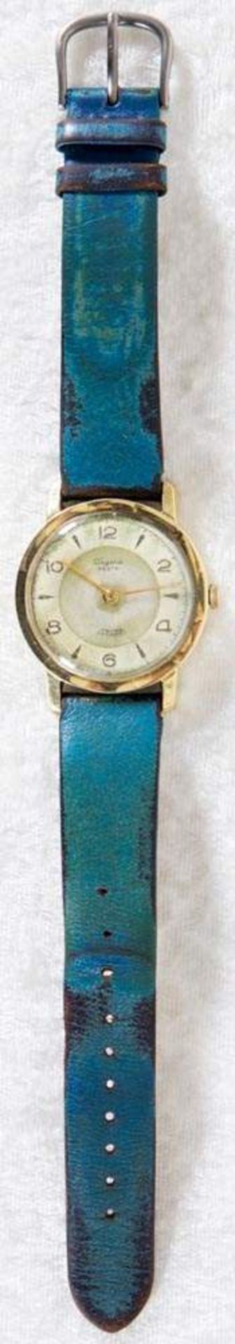 DEGENA Herrenarmbanduhr, funktionsloses Uhrwerk, 585er Gelbgoldgehäuse. Gehäusedurchmesser ca. 32 - Image 2 of 5