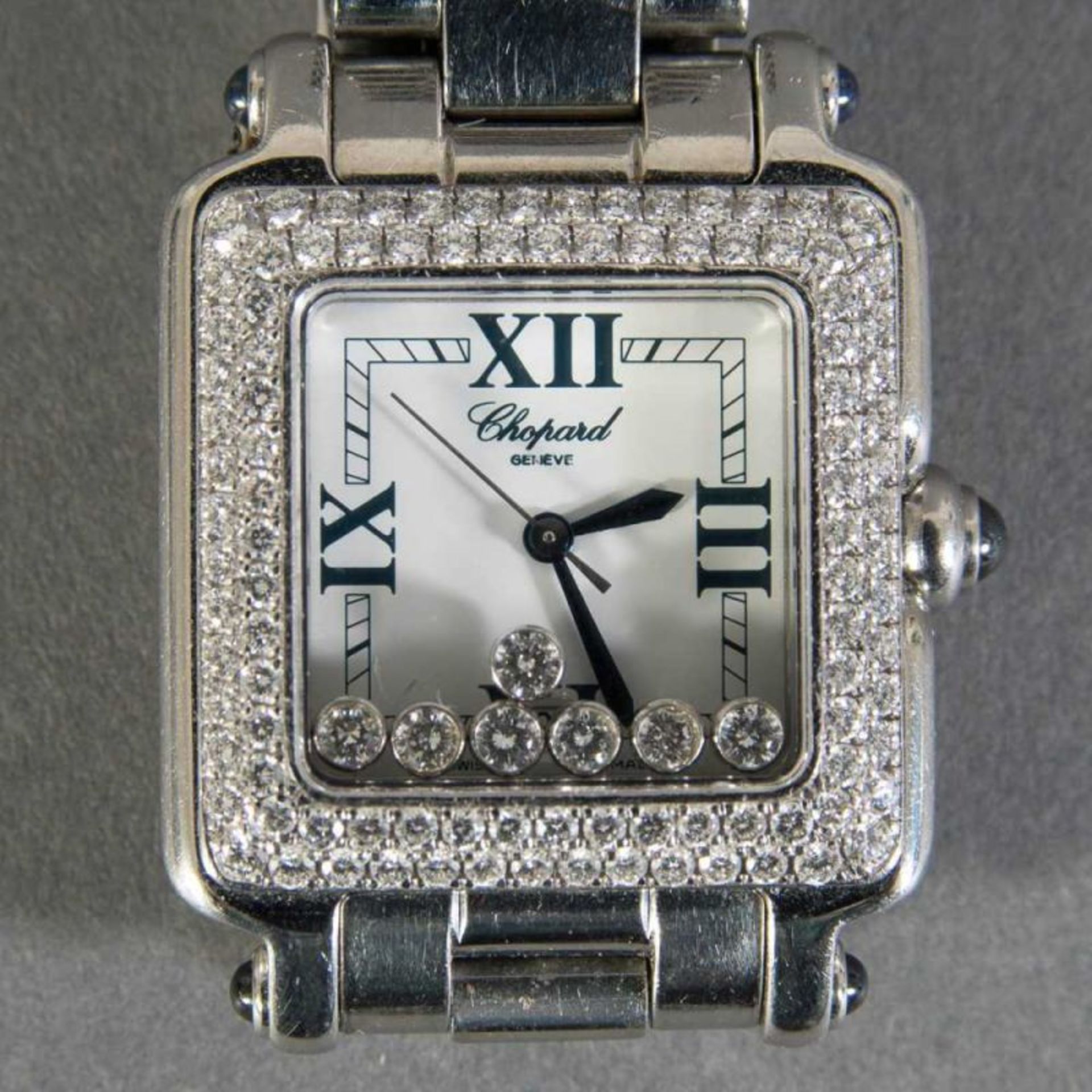 Chopard "Happy Sport" Damenarmbanduhr mit Quarzwerk. 2reihig umrahmtes, mit 104 Brillanten besetztes - Image 11 of 13