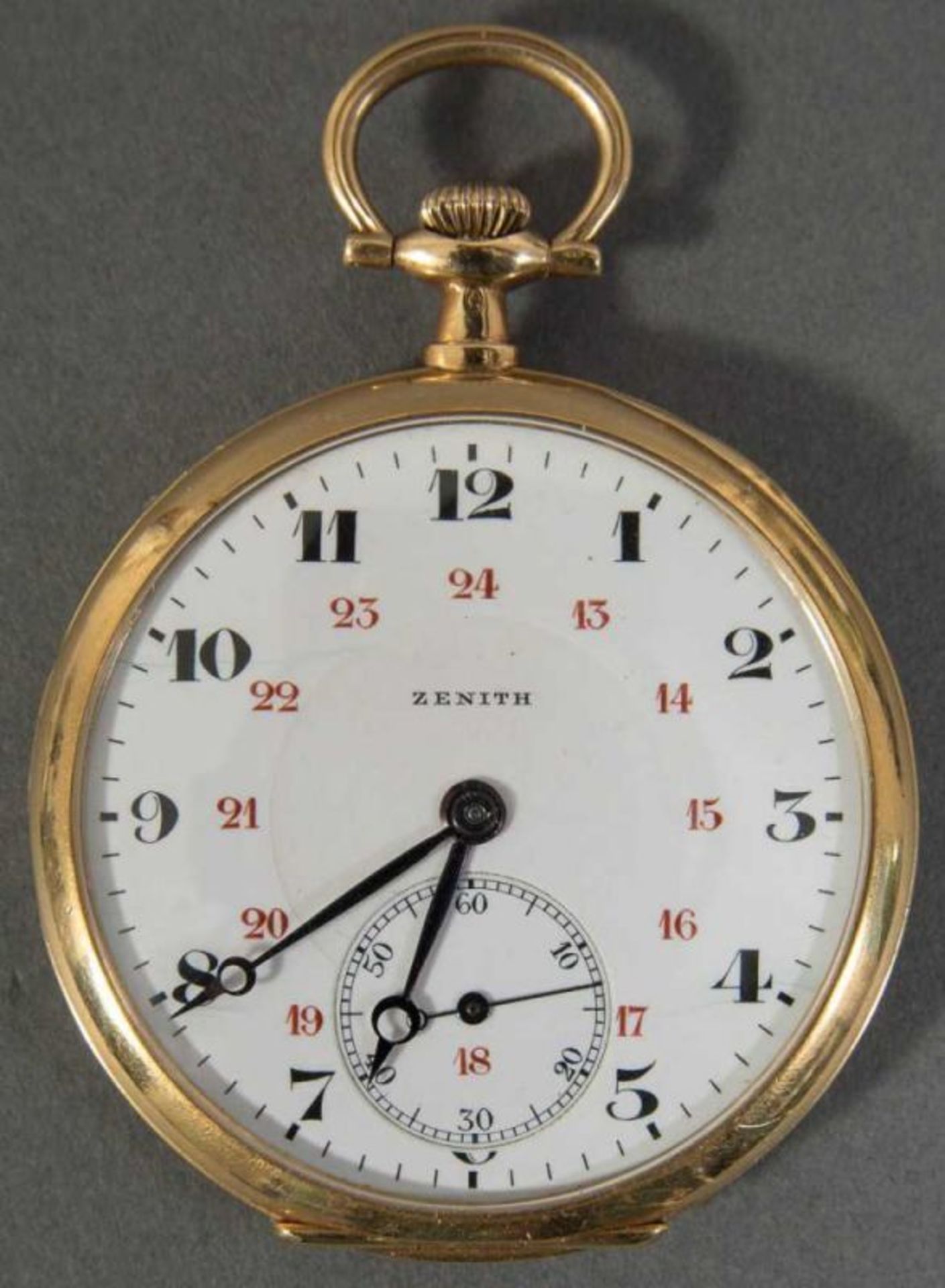 ZENITH-FRACKUHR. Herrentaschenuhr in 14 K. = 585er Gelbgold. Werkno. 1883186. Gehäuseno. 151152.