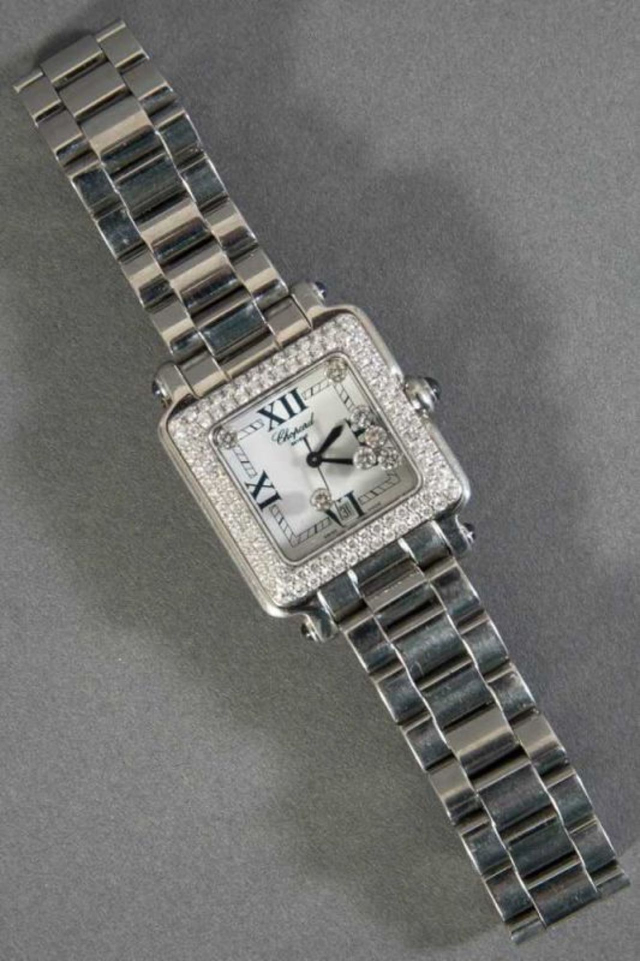 Chopard "Happy Sport" Damenarmbanduhr mit Quarzwerk. 2reihig umrahmtes, mit 104 Brillanten besetztes - Image 8 of 13