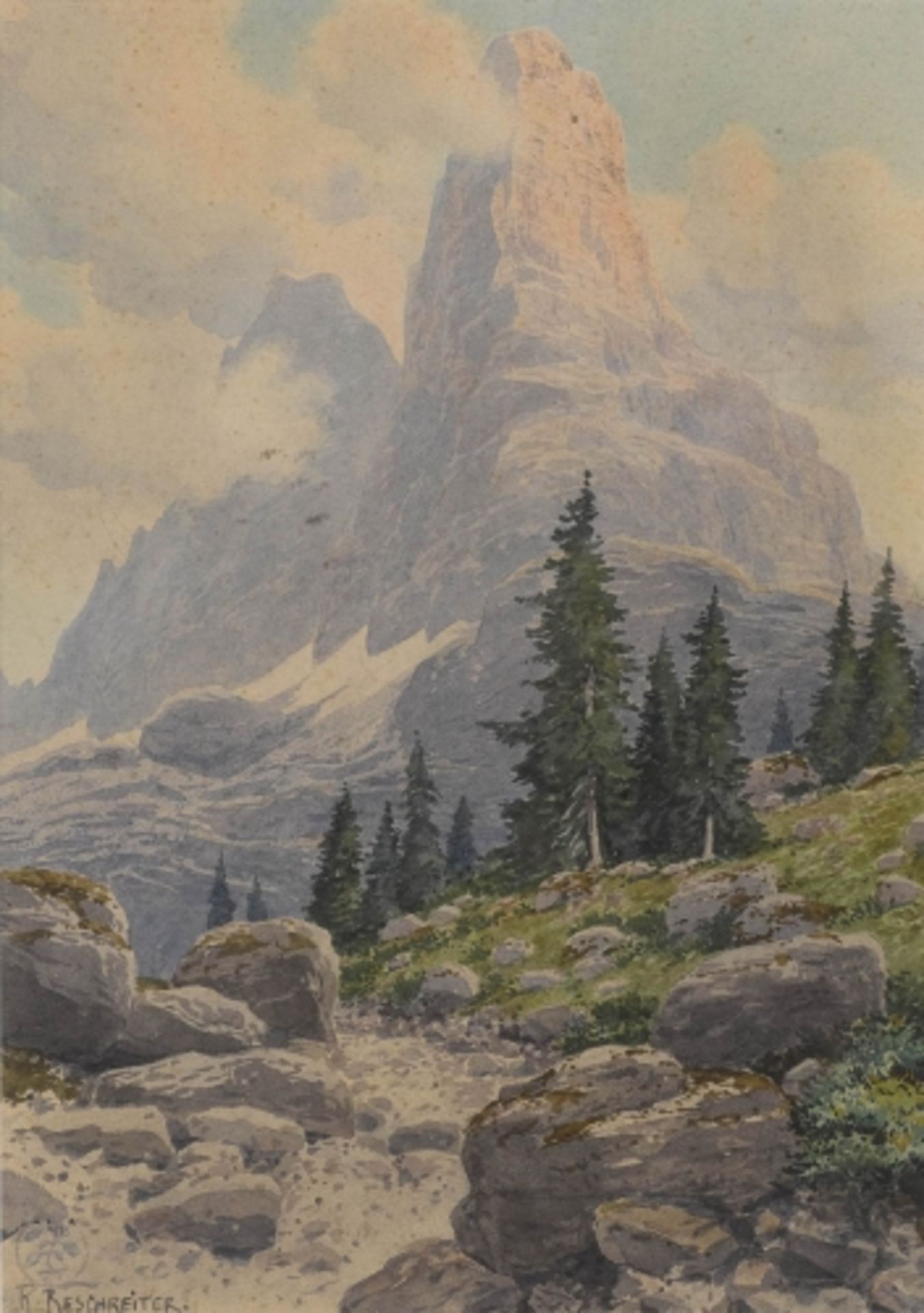 Reschreiter, Rudolf1868 München - 1939 ebendaMotiv in den Brenta-DolomitenL. u. signiert. Aquarell