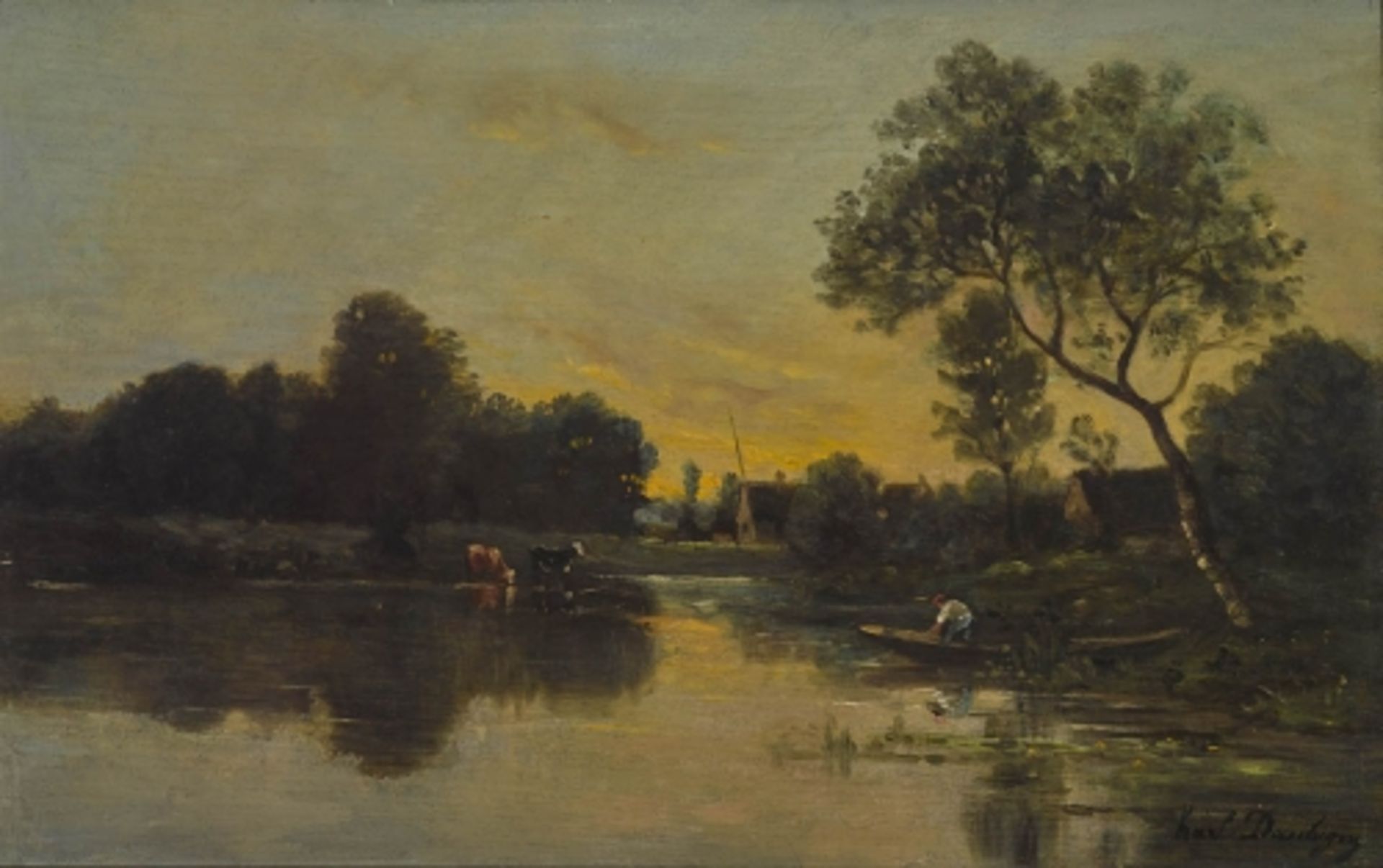 Daubigny, Karl (Charles-Pierre)1846 Paris - 1886 Auvers-sur-OiseAbend an der OiseR. u. signiert.