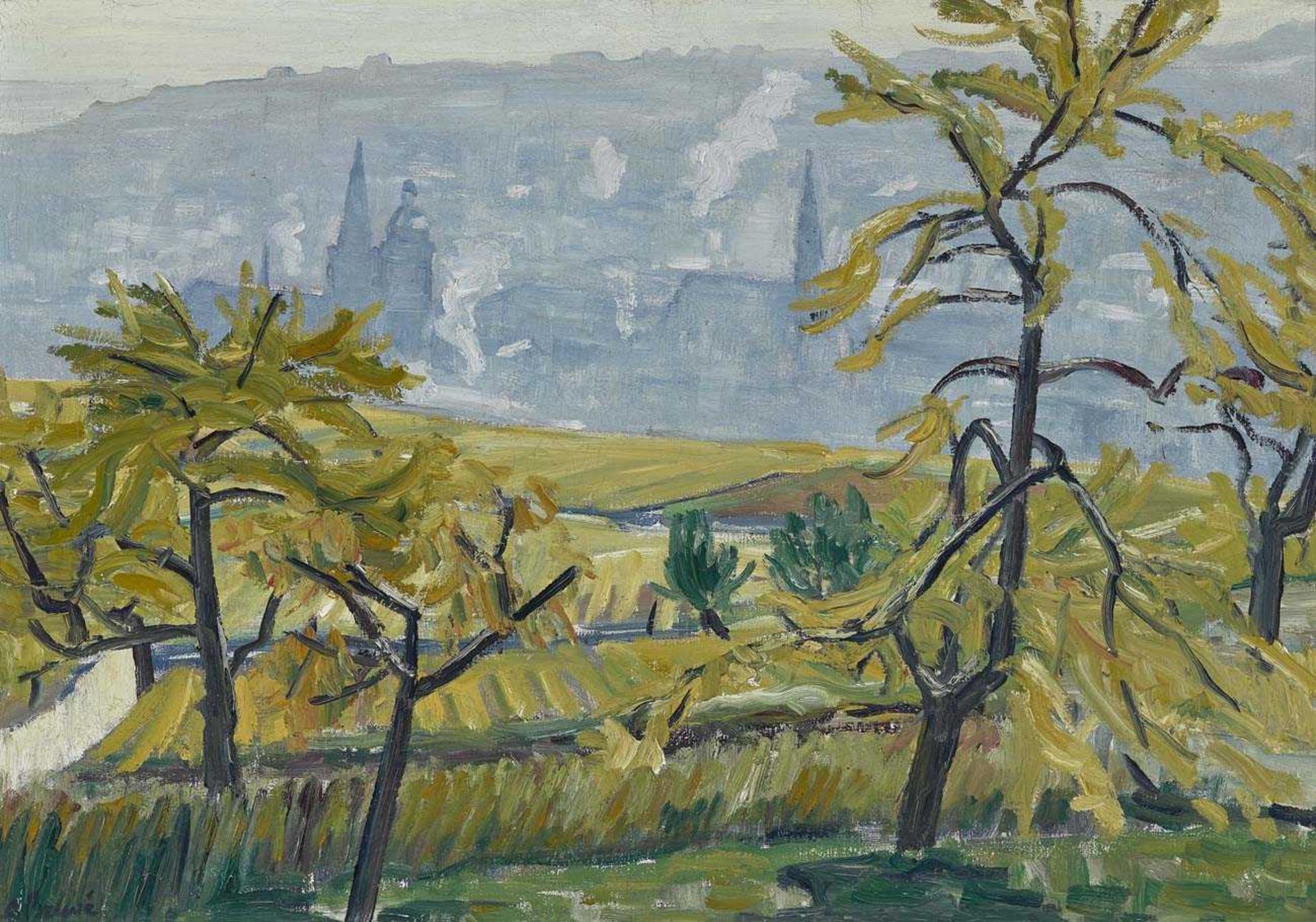 Balwé, Arnold 1898 Dresden - 1983 Feldwies/Chiemsee "Blick auf Neustadt". 1927 Öl auf Leinwand 48,