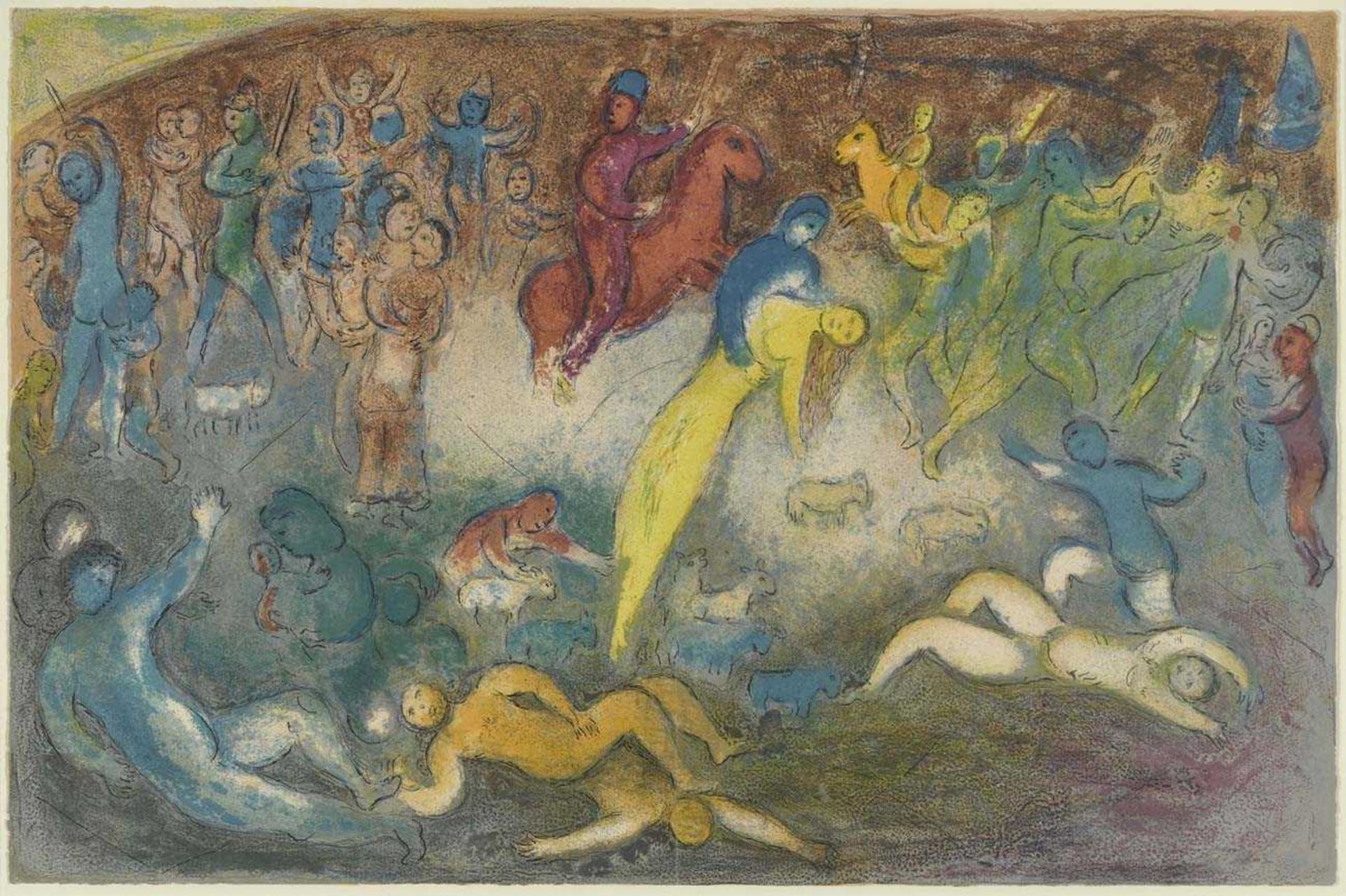 Chagall, Marc 1887 Witebsk - 1985 St. Paul de Vence Chloe wird entführt. 1961 Farblithographie auf