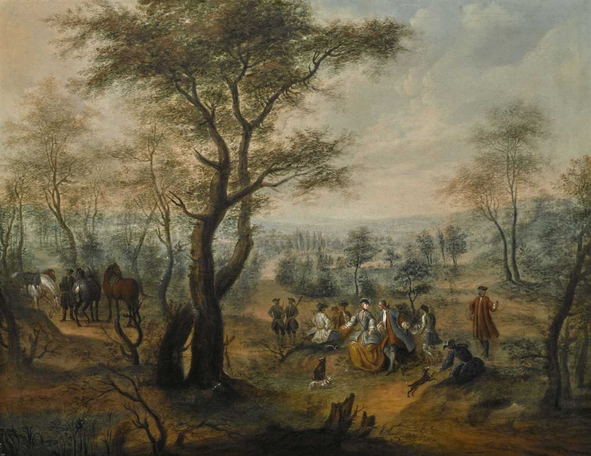 Eger, Georg Adam 1727 Murrhardt - 1808, zugeschrieben Rastende Jagdgesellschaft Öl auf Lwd. 69,5 x
