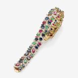 Armband mit Farbedelsteinen und Diamanten Gelbgold 585/-, gestempelt. Ca. 240 Diamanten im Brillant-