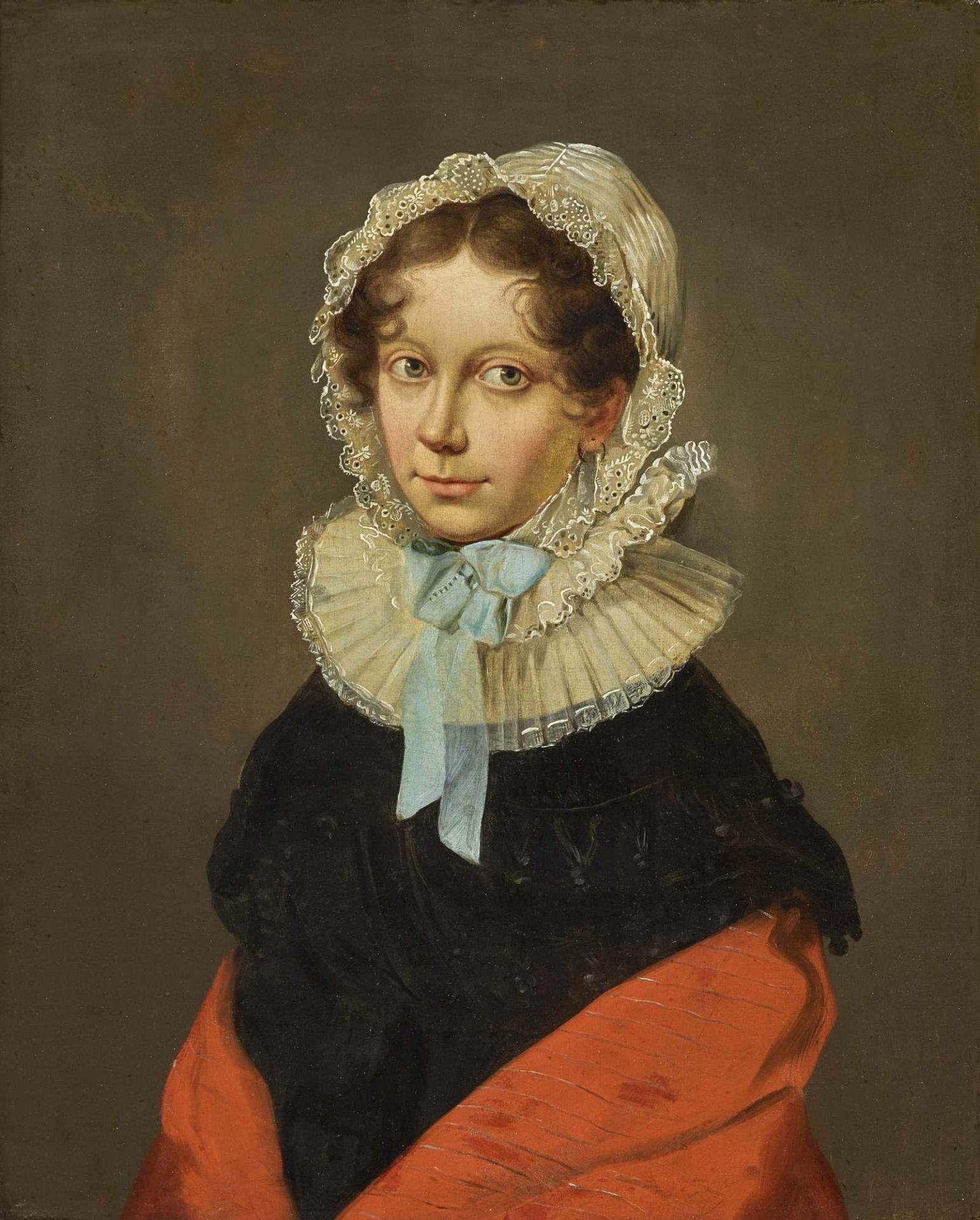 Wien 1. Drittel 19. Jh Porträt einer Dame mit Spitzenhaube - Bildnis eines Herren Zwei Gemälde. - Bild 2 aus 2