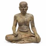 Buddhistischer Heiliger in Meditationssitz Birma, 17./18. Jh. Hartholz. Eingesetzte Augen aus