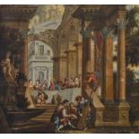 ITALIEN 17./18. Jh. Die Hochzeit zu Kana (Joh. 2, 1-12). Öl auf Lwd. 75 x 82 cm. Doubliert. Rest.