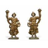 ENTFÄLLT A pair of North Italian 17th c. (?) chandelier angels. Polychromed Wood, slightly