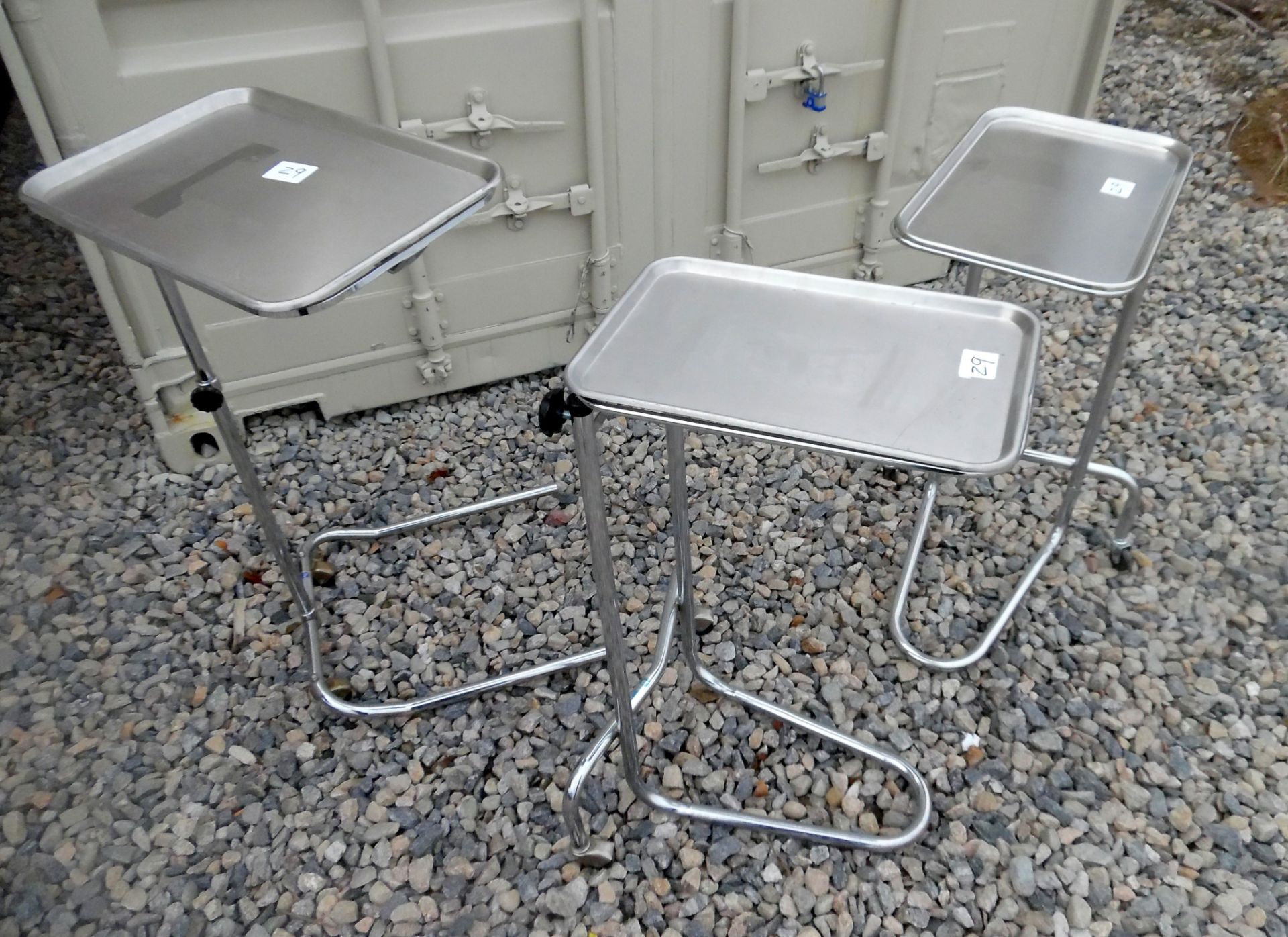 Lot of 3 Medical/surgical stands with trays.