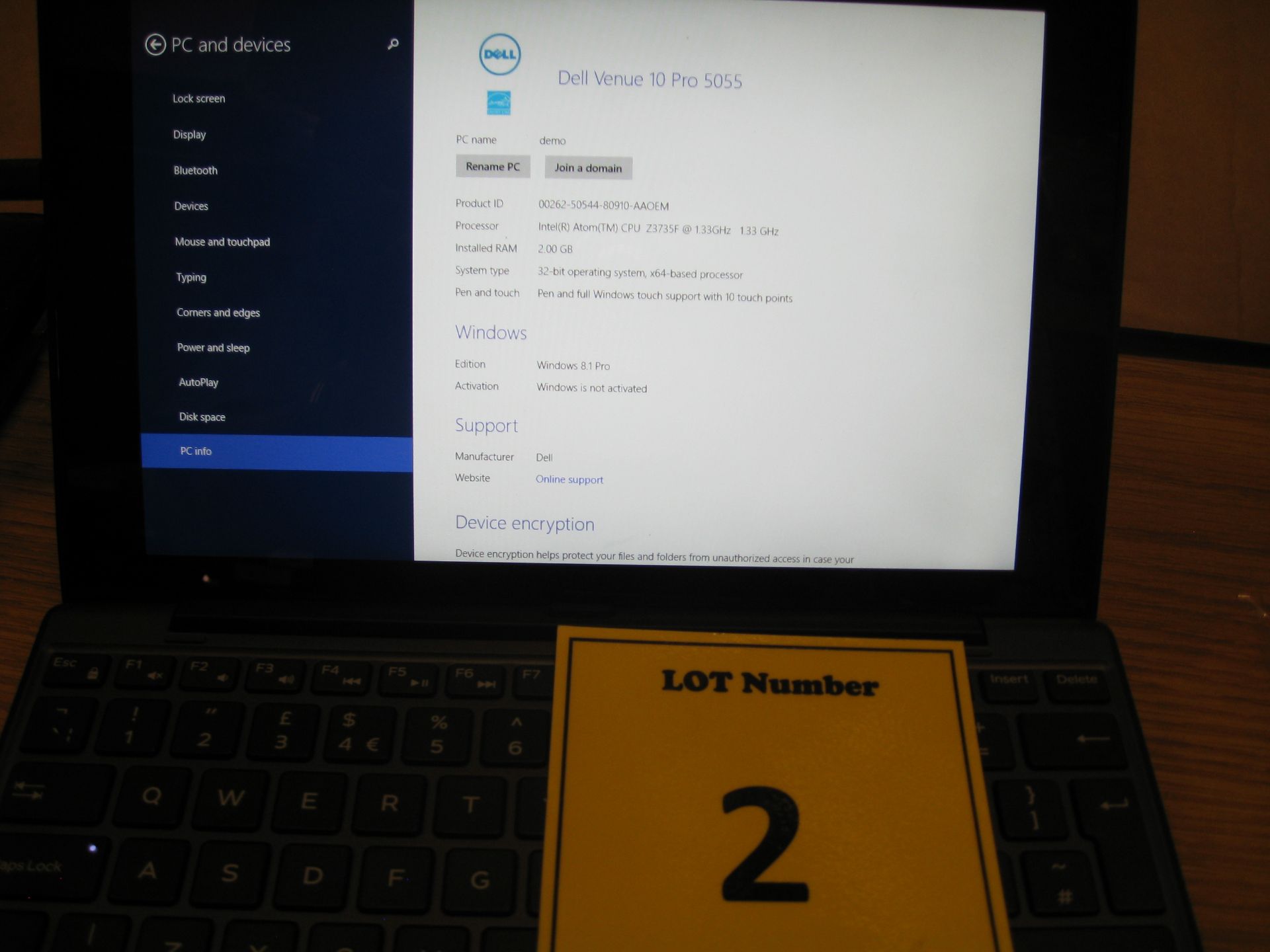 DELL VENUE PRO 5055 TOUCHSCREEN TABLET WITH DETACHIBLE KEYBOARD. & PSU. INTEL ATOM Z3735F @ 1. - Image 4 of 4